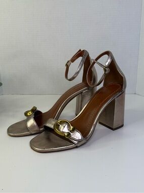 Coach Maya Sandal in Champagne, Metallic Chunky G.O. Block Heels Women's Size 7